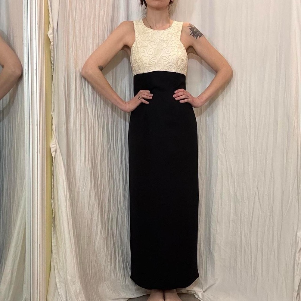 Black and Cream‎ Floral Bodice Appliqué Maxi Dress Vintage 90s/Y2K Rampage